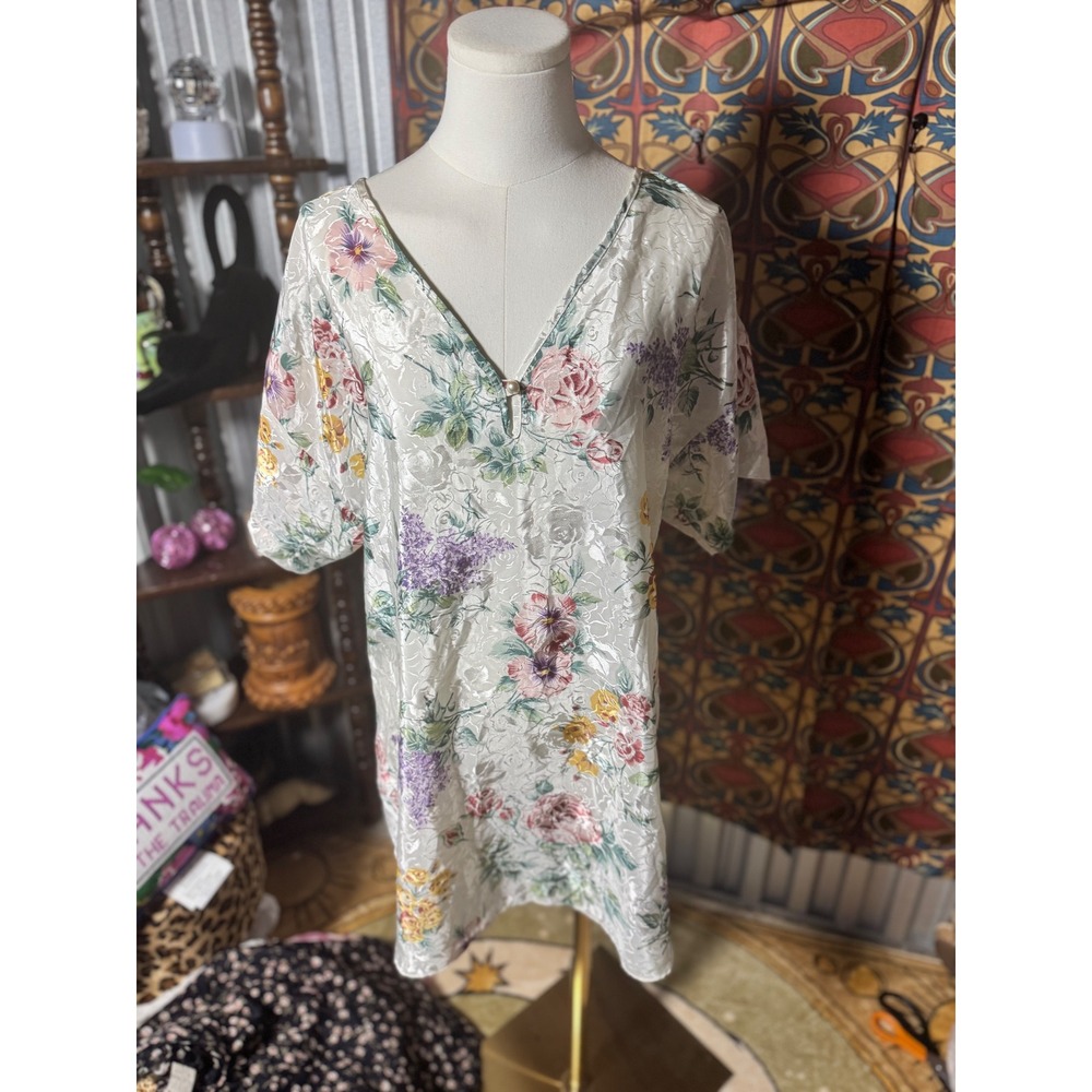 Adonna Floral Print V Neck Short Sleeve Dress Womens‎ Small Cottagecore